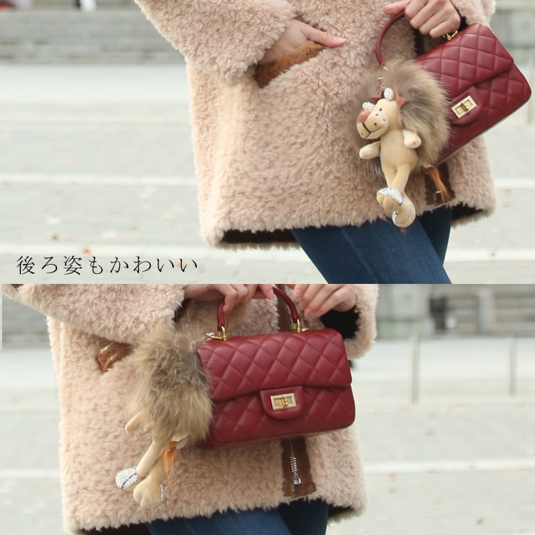 ライオン バッグチャーム ラクーン ファー アクセサリー キーホルダー