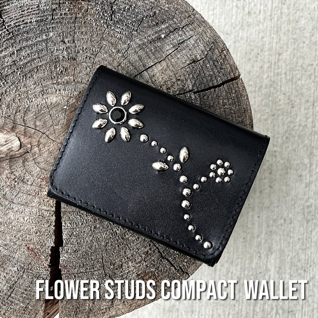 栃木レザーコンパクト財布 フラワースタッズ 5色展開 日本製 Made in