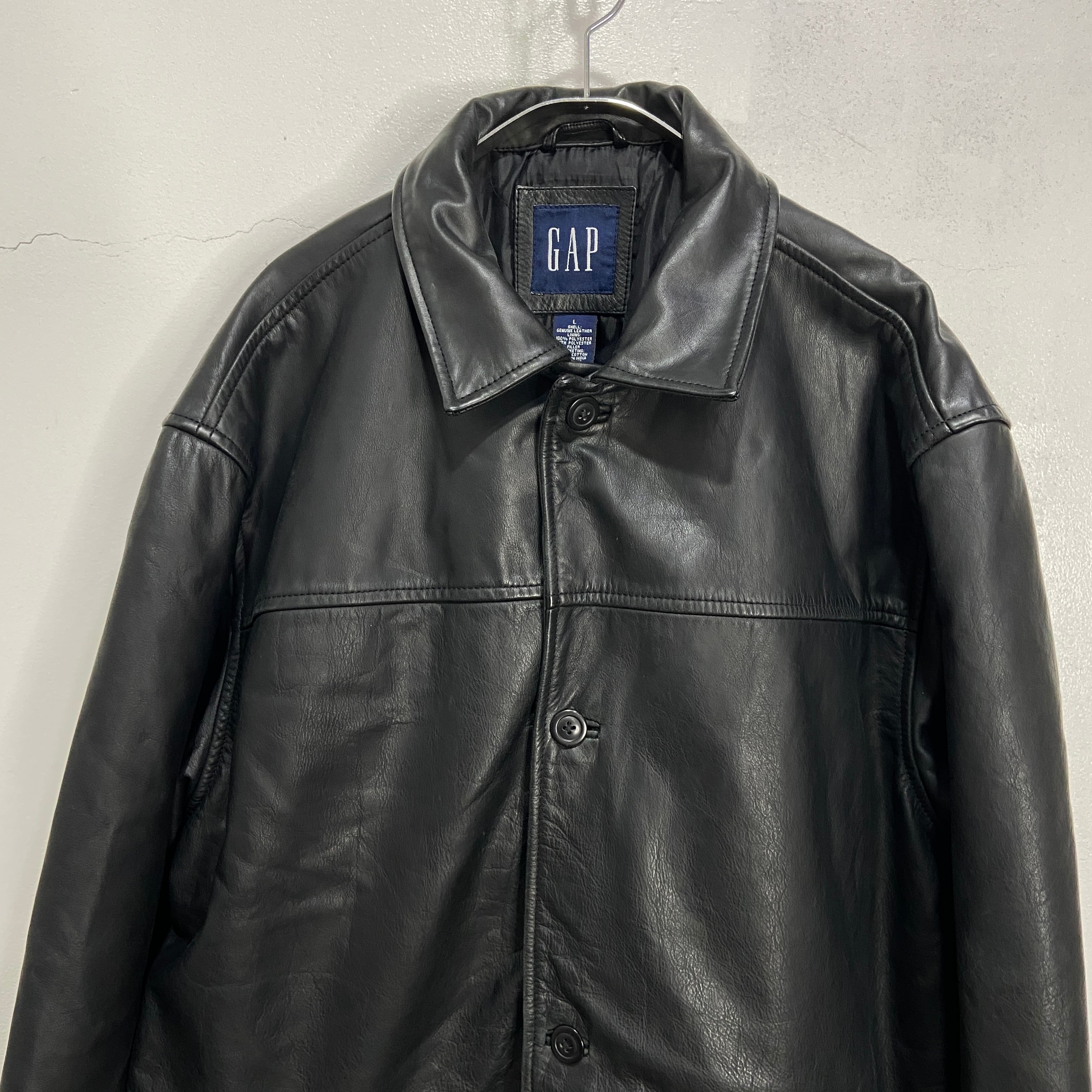 90s GAP オールドギャップ レザージャケット 本革 カーコート 黒 L