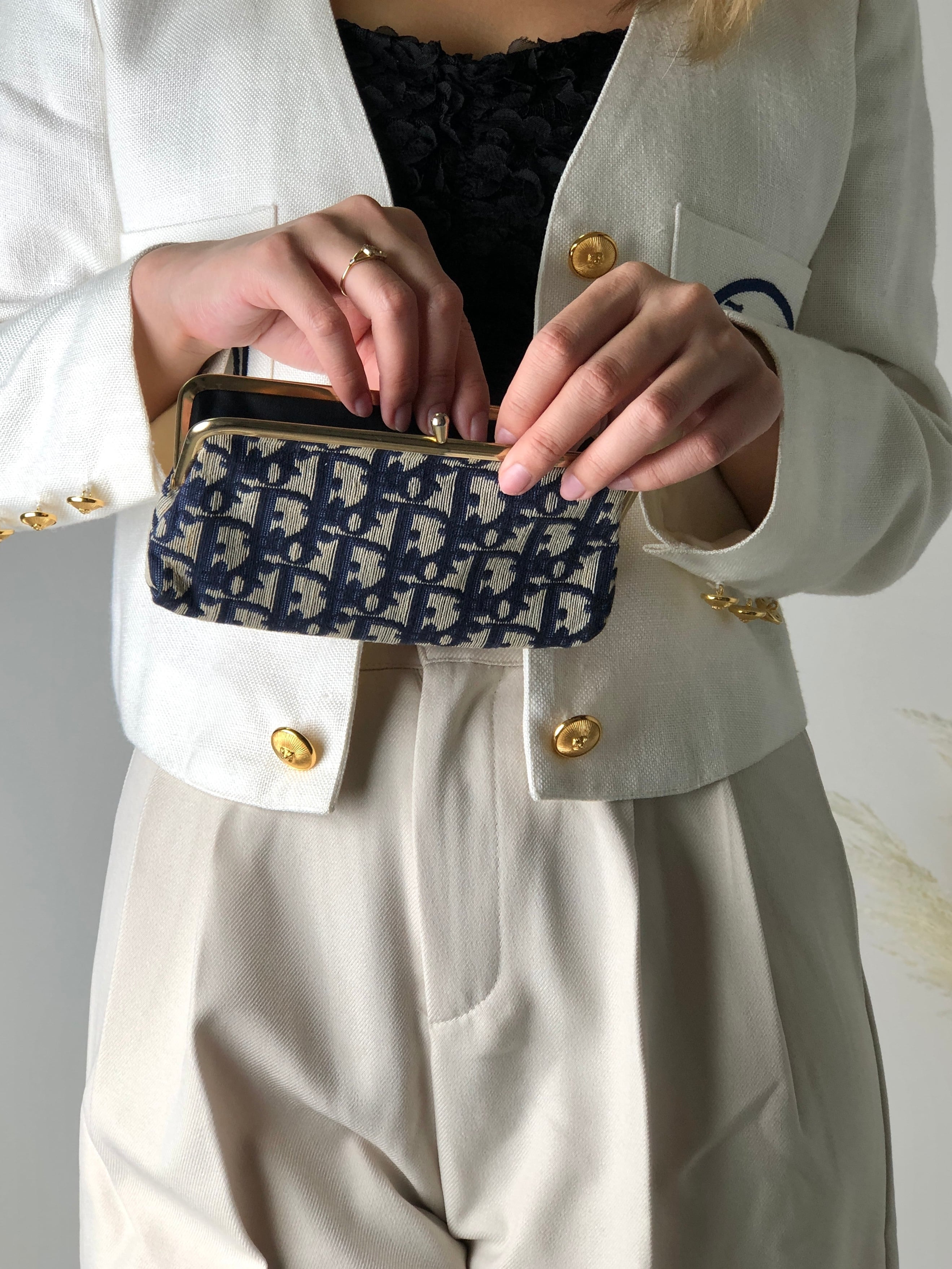 Christian Dior ディオール トロッター ジャガード がま口 ポーチ