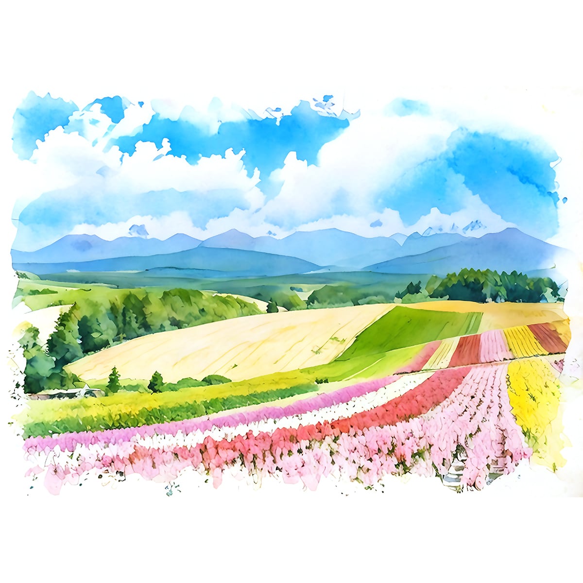 絵画(風景画) 日本 北海道 美瑛町 白金の森 青い池 インテリアアート額