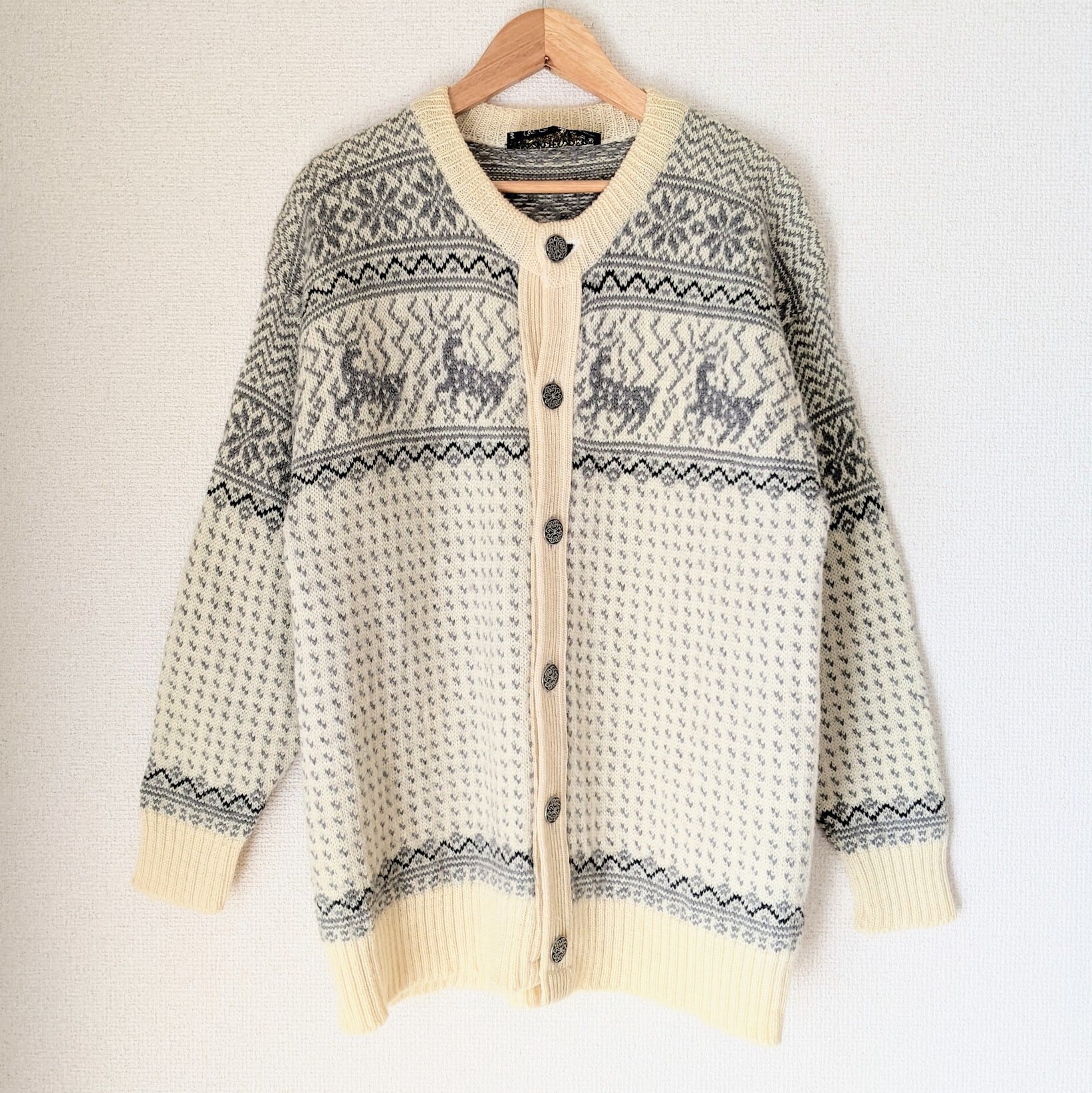 Vintage】ノルディックセーター カーディガン ノルウェー製 雪柄