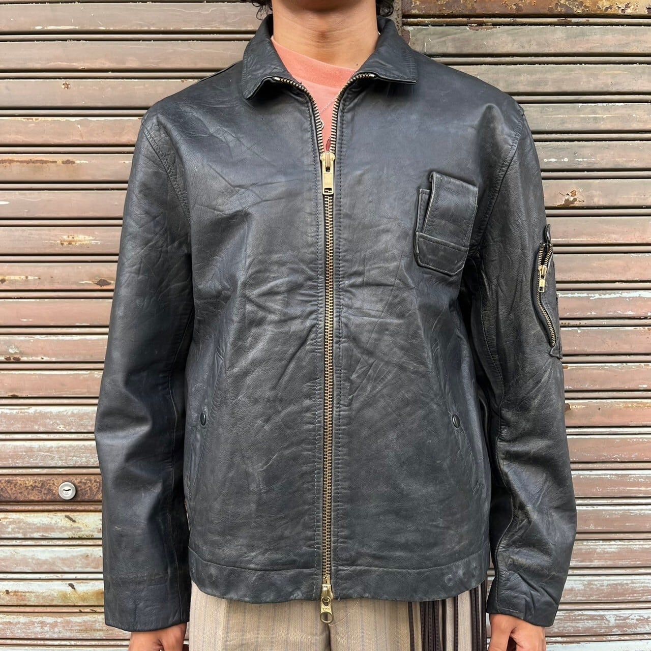 80s フランス軍 Franch ヴィンテージ 空軍 パイロット レザー XL