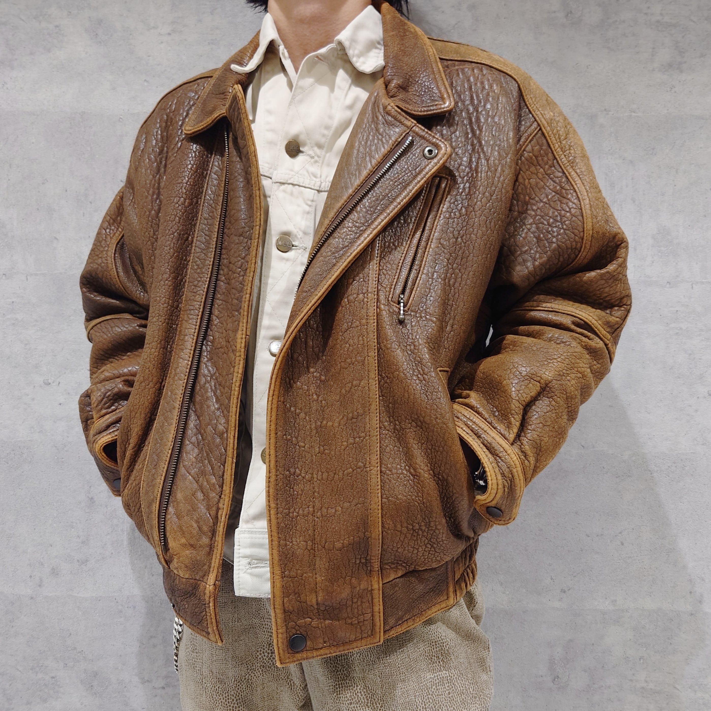 MEN'S ROBO- STONE WASH LAMB LEATHER JKT BRN | eeff.