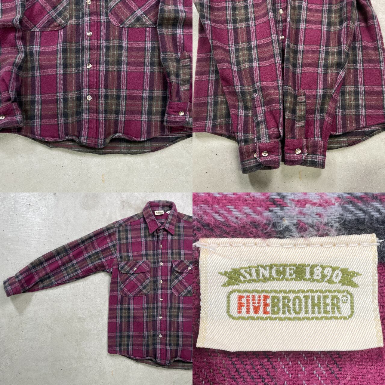 90年代 FIVE BROTHER ファイブブラザー 長袖 ヘビーネルシャツ