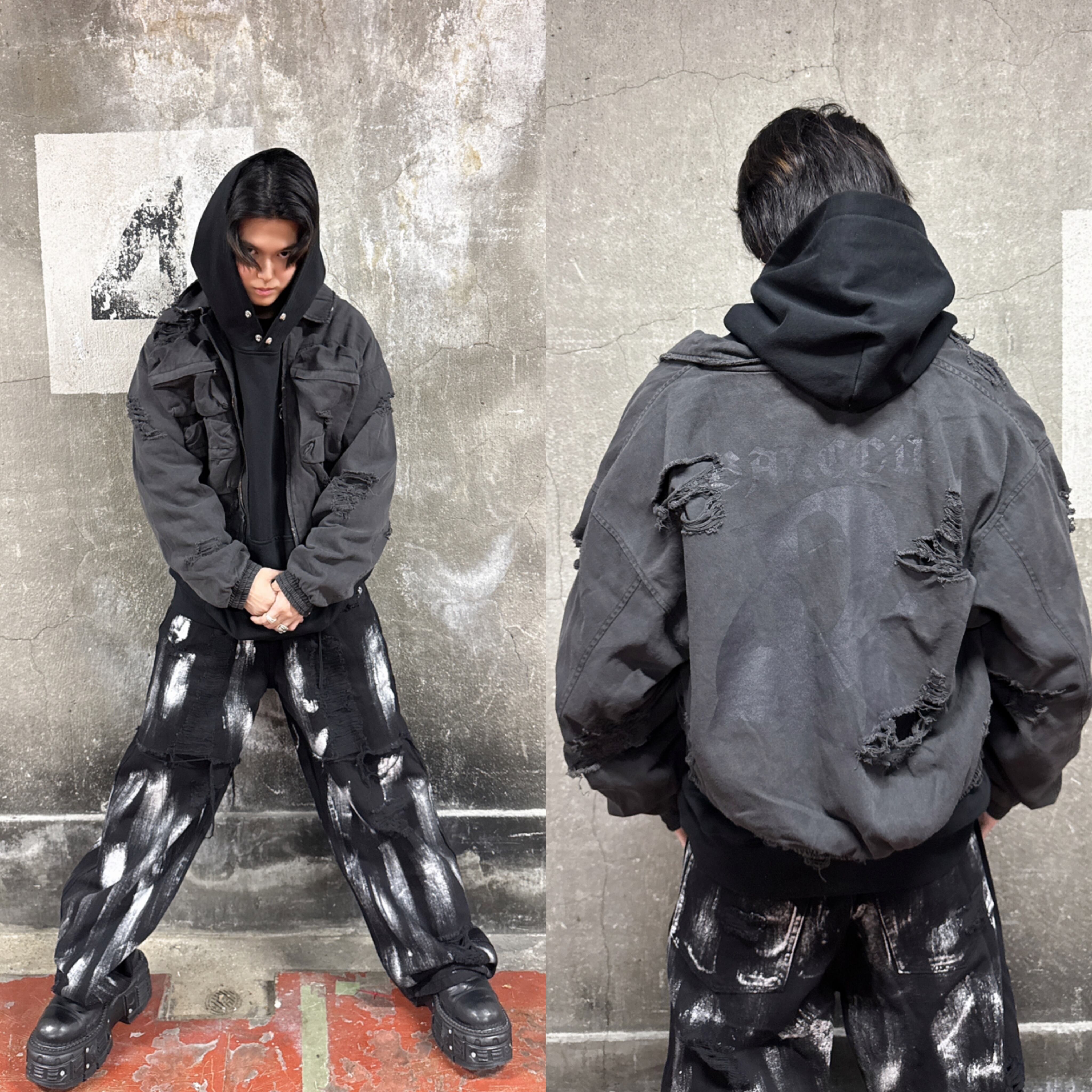 ミリタリークラッシュロゴジャケット | 韓国系ユニセックスTHICC