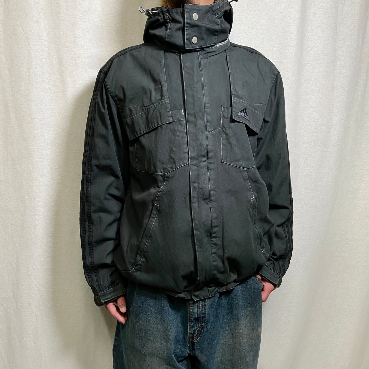 00年代 adidas アディダス 後染めブラック ダックジャケット メンズL