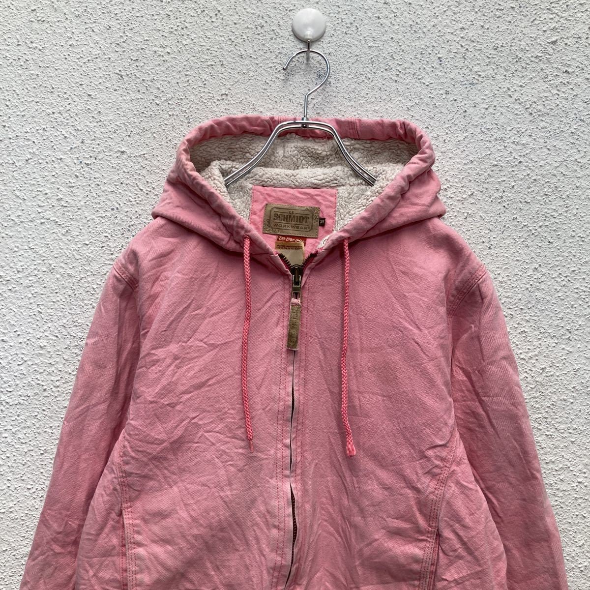 SCHMIDT ジップアップ ワーク ジャケット S ピンク ダック地