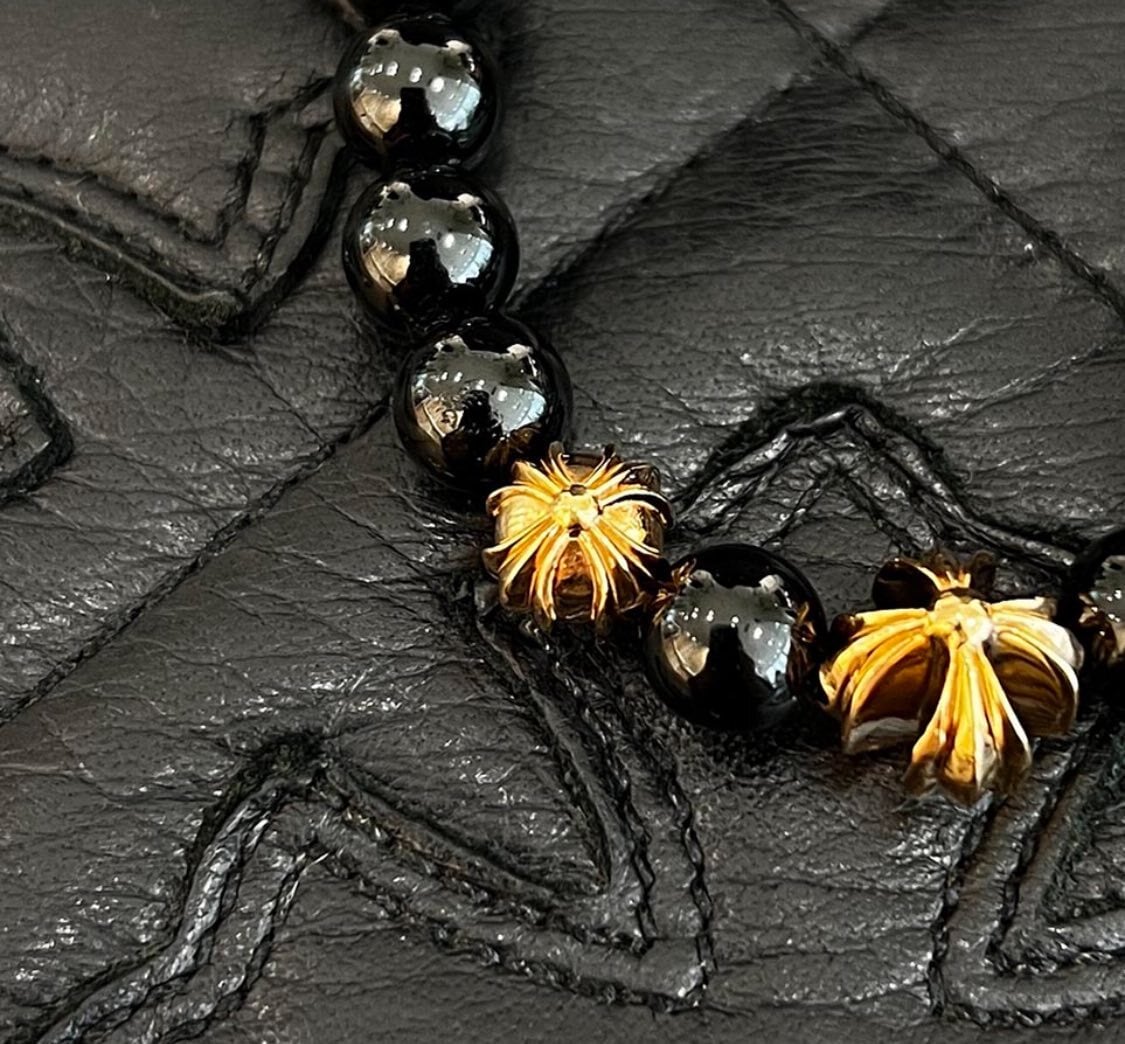 CHROME HEARTS Onyx 22K CH Cross Beads Bracelet Size 8mm クロム