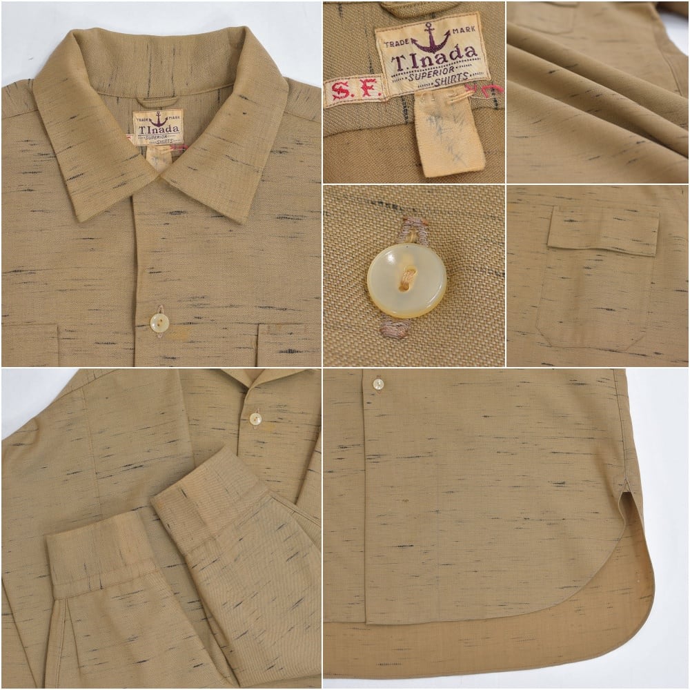 50s T.Inada カスリ柄 ウール オープンカラーシャツ 開襟シャツ 絣柄