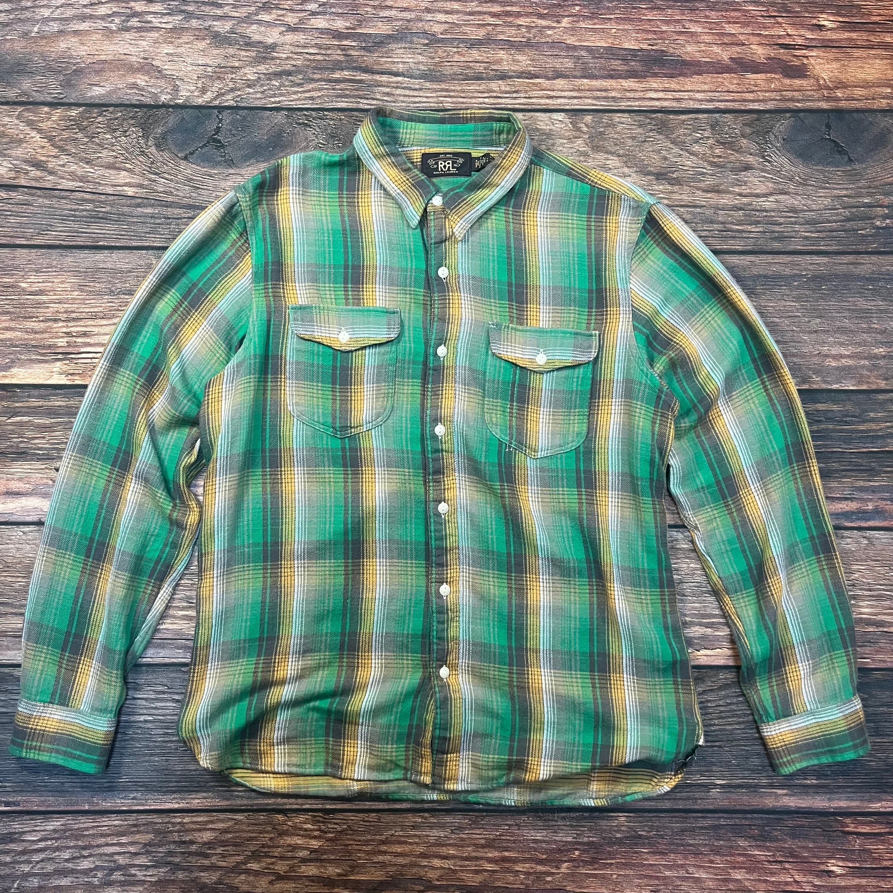RRL ラルフローレン ネルシャツ 緑チェック Lサイズ | 古着屋DIGDIG