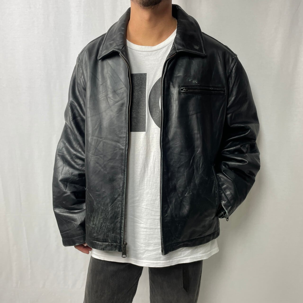 Levi's リーバイス レザージャケット メンズXL相当 古着 スポーツ