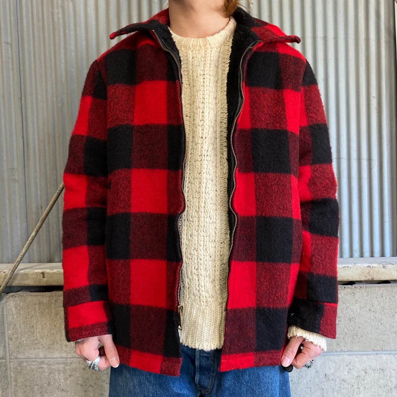 80年代 ウールリッチ チェック柄 裏ボア ウールジャケット メンズM