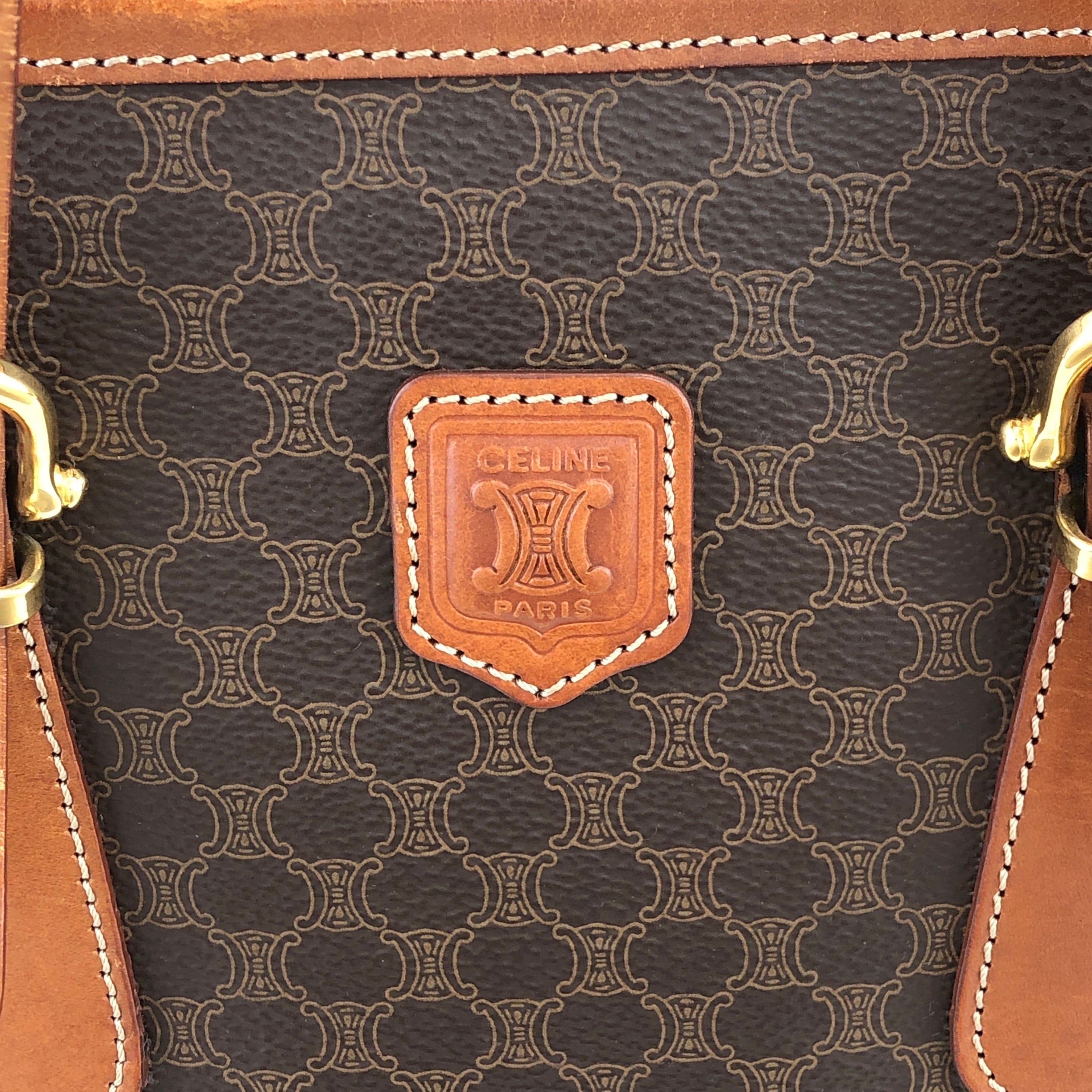 CELINE セリーヌ マカダム トートバッグ ブラウン ブラゾン型押し PVC