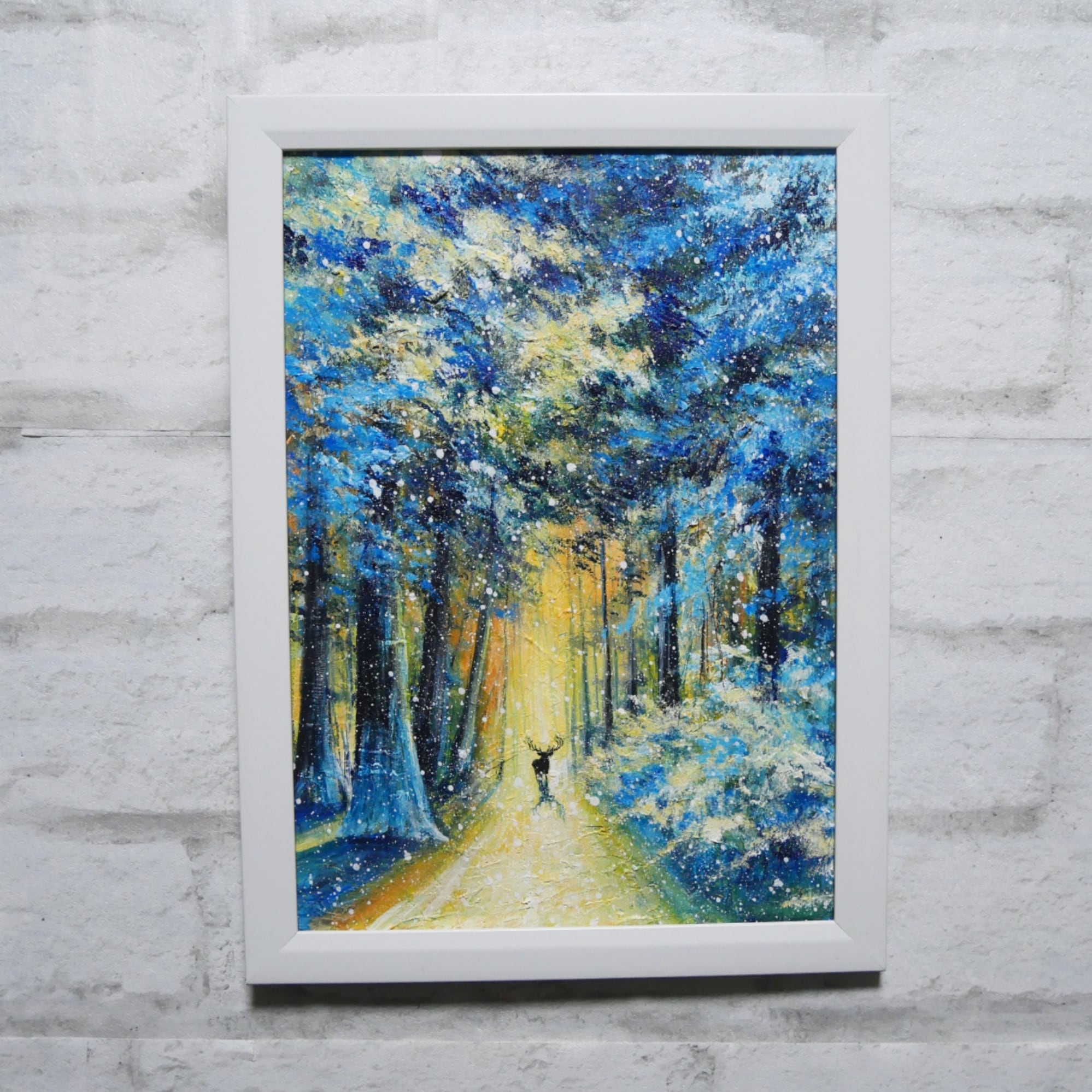 油絵 油彩 油彩画 絵 絵画【春景色の中で桜に立つ鹿】 | HIROSHI1990