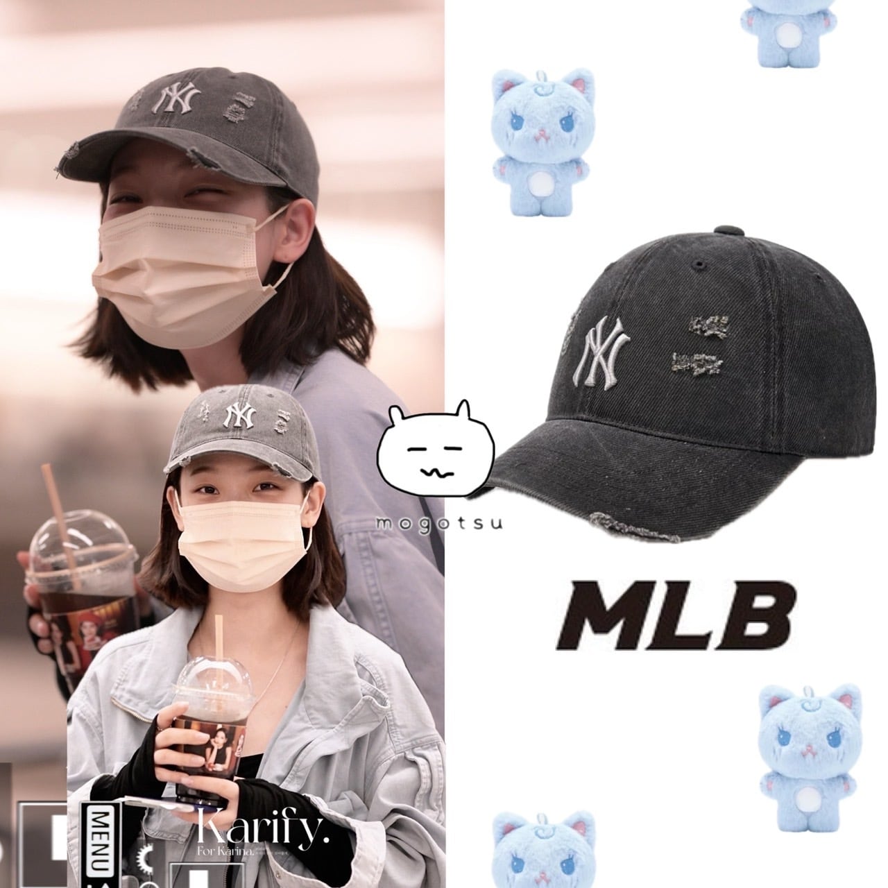 ☆aespa カリナ 着用！！【MLB】Damage Washing Unstruck Ball Cap NY