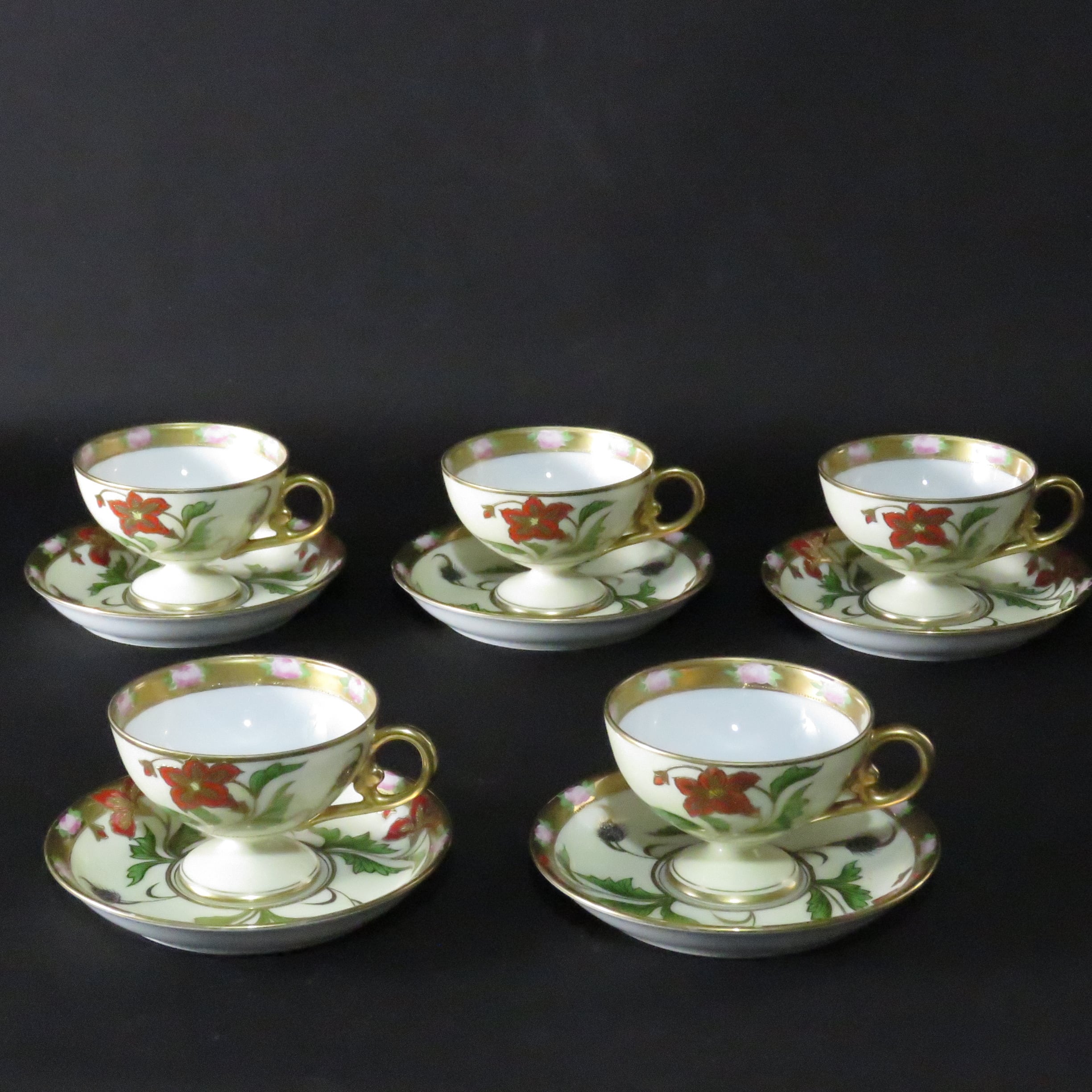 オールド名古屋製陶所 名陶 メイトー 戦前 金盛花文カップ&ソーサー1客