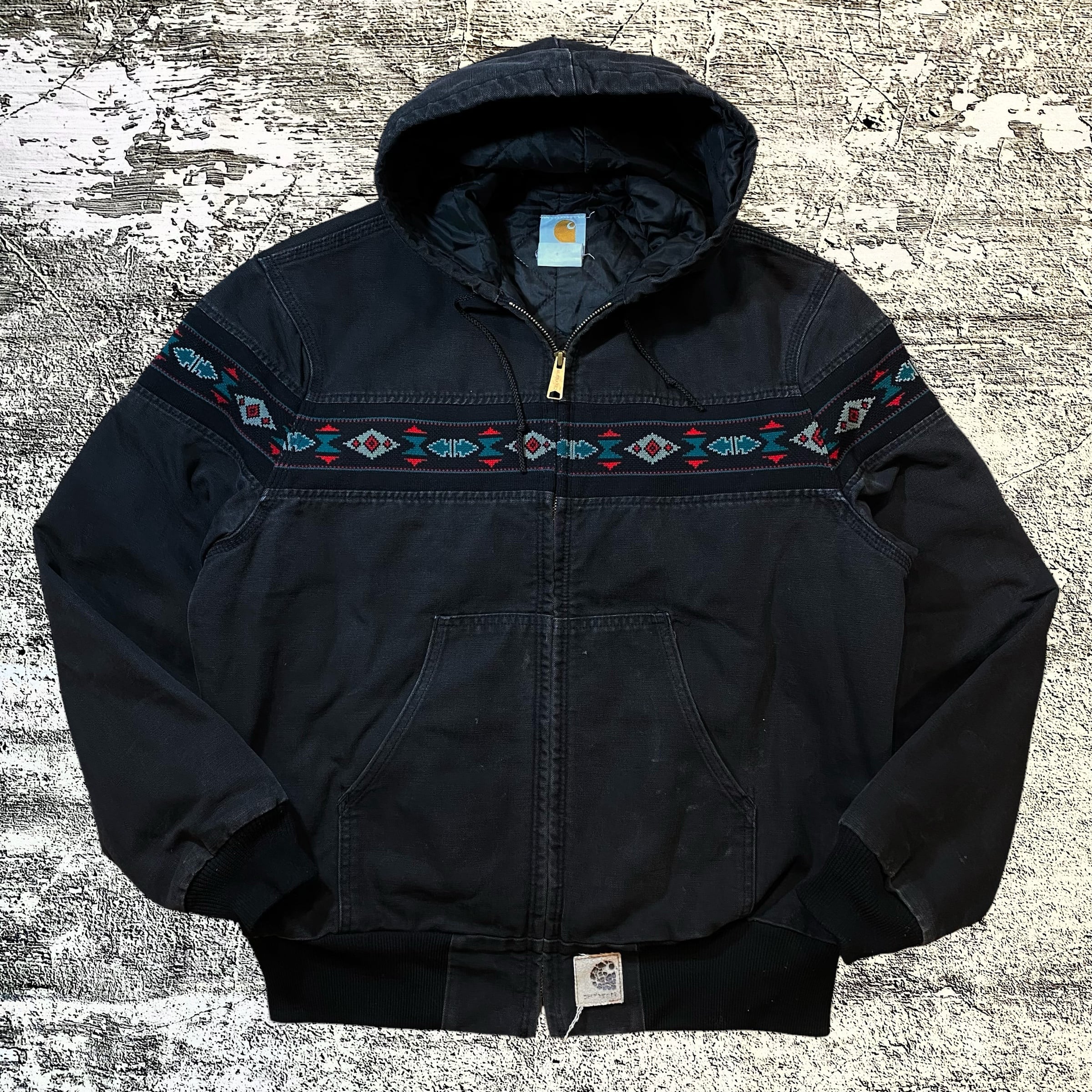 80s 90s CARHARTT - Active Jacket native pattern black カーハート