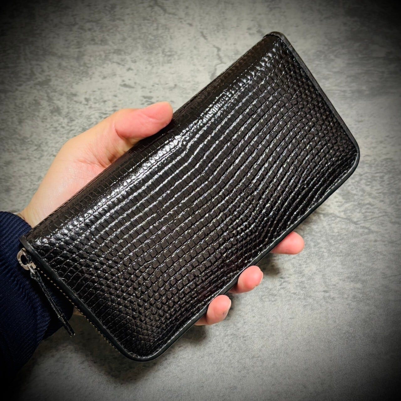 リザード 長財布 シャイニング加工 大容量 カード15枚 トカゲ メンズ