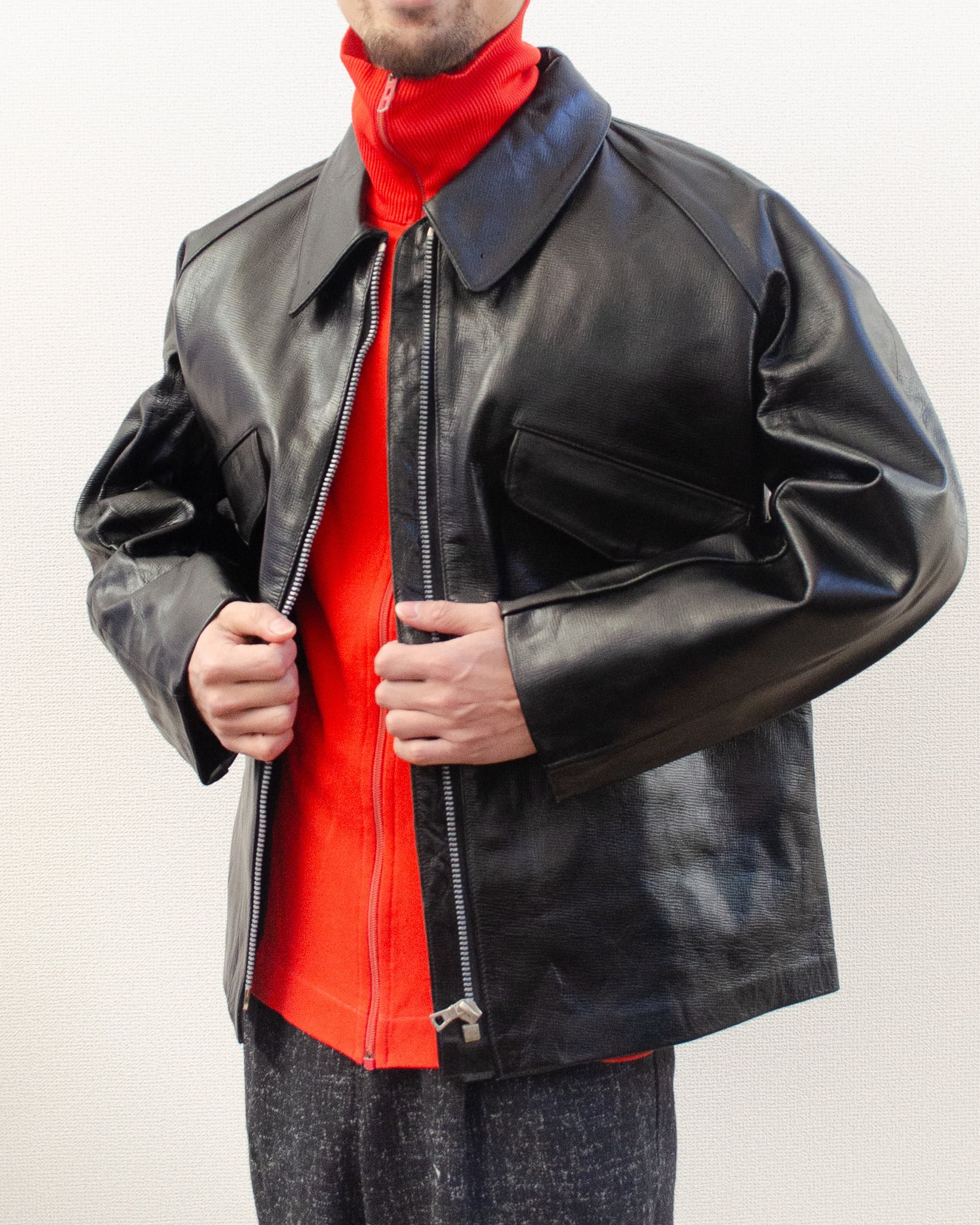60s Italian Army motorcycle leather jacket イタリア軍 モーター
