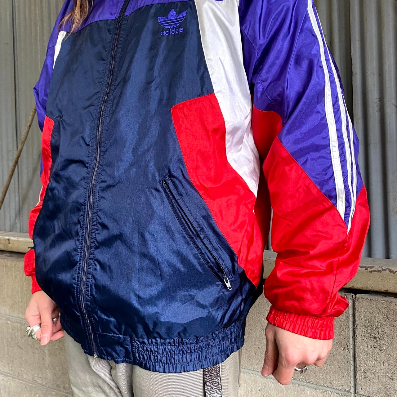 90年代 adidas アディダストレフォイルロゴ刺繍 ナイロンジャケット