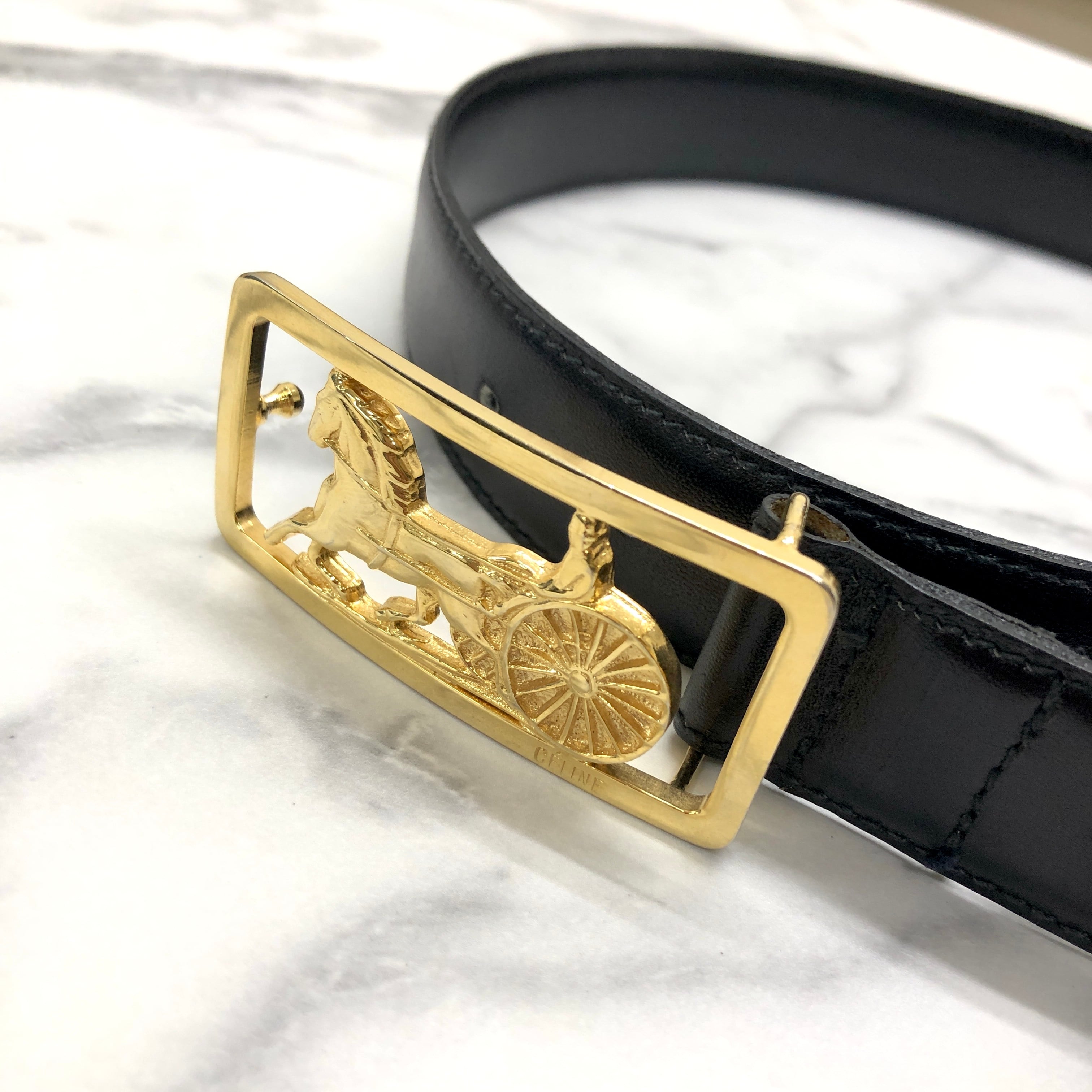CELINE セリーヌ 馬車 ホースキャリッジ レザー ベルト ブラック