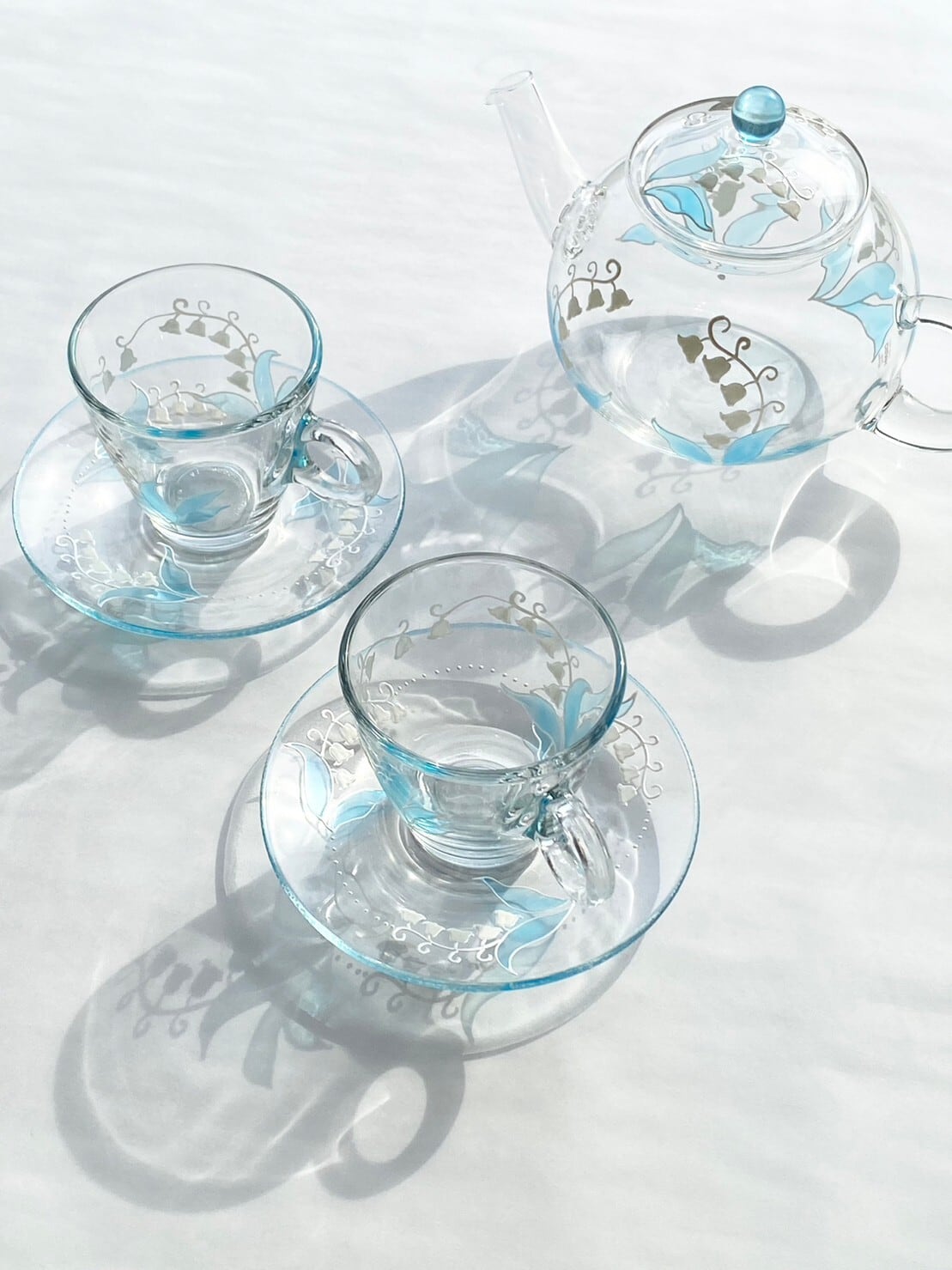 空色【鈴蘭すずらんスズラン】耐熱ガラスのティーセット（ティーポット