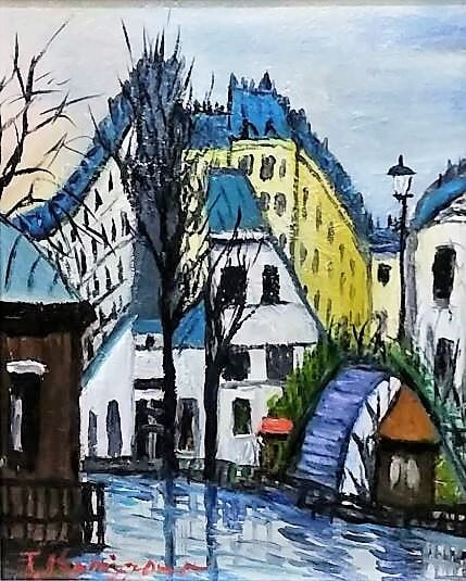 小宮山恒男「ヨーロッパ風景」 油彩画 額縁外寸37.0x42.0n7.5㎝ 絵