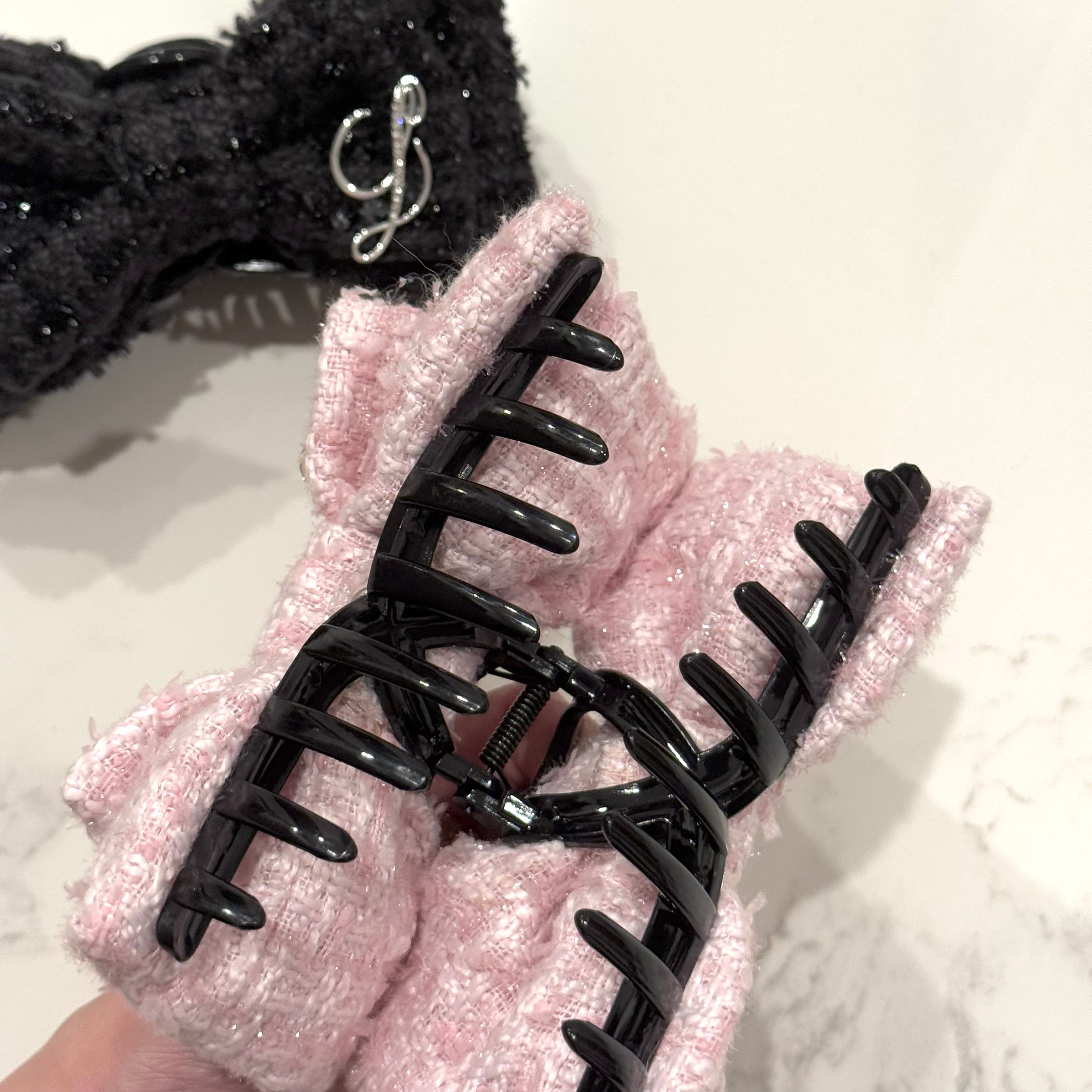 Lumignon original ♥ L tweed ribbon hair clip【ピンク/ベージュ