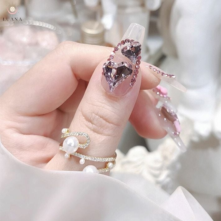 L】ネイルパーツ ハートストーンキラキラ 2個 大きい 3d デコパーツ