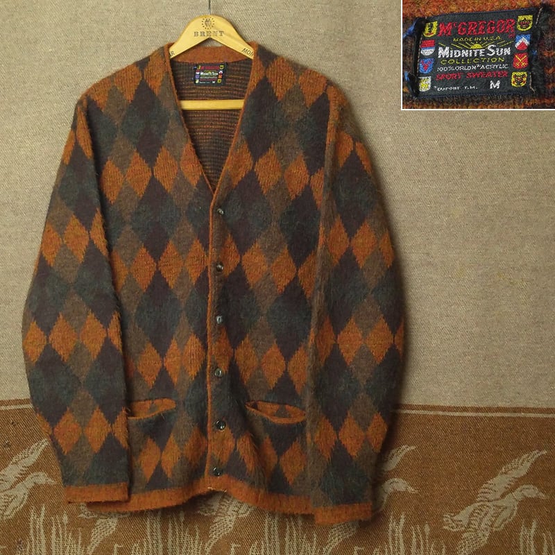 60s McGREGOR MIDNITE SUN Argyle Orlon Acrylic Cardigan （M