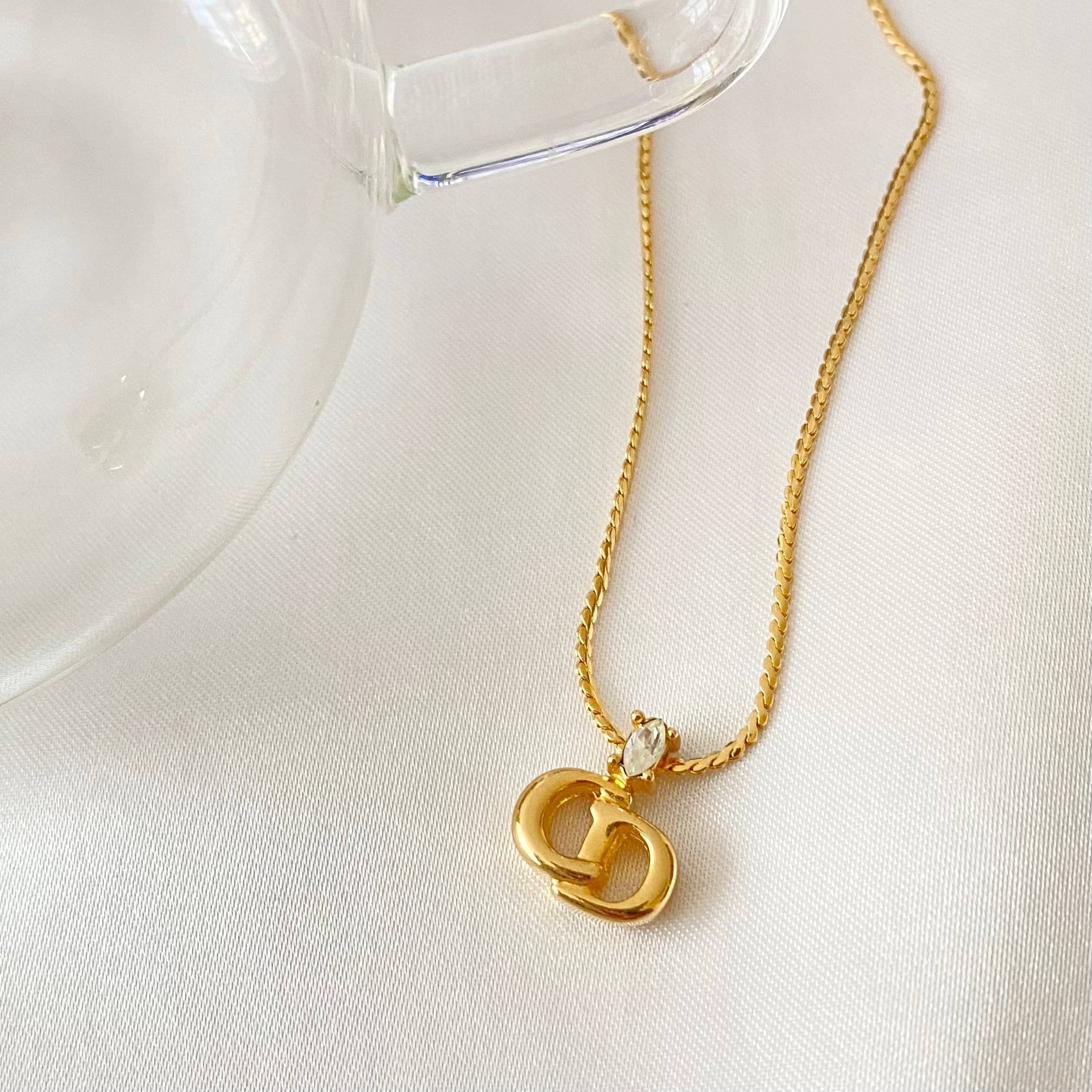 N7003】Christian Dior one stone logo necklace/クリスチャン