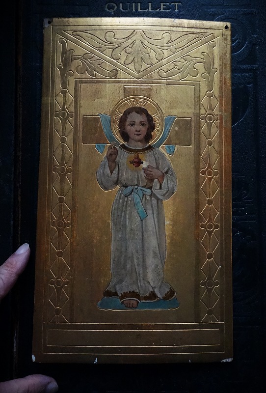 西洋アンティーク 19世紀 宗教画 若いイエス 祭壇装飾板 ／プレステージ