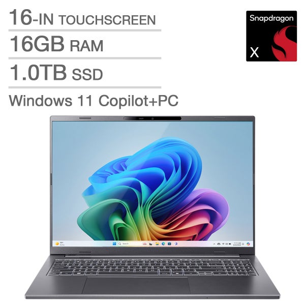 Acer Aspire 16 AI Copilot+ PC. 16-in Touchscreen Laptop, Qualcomm