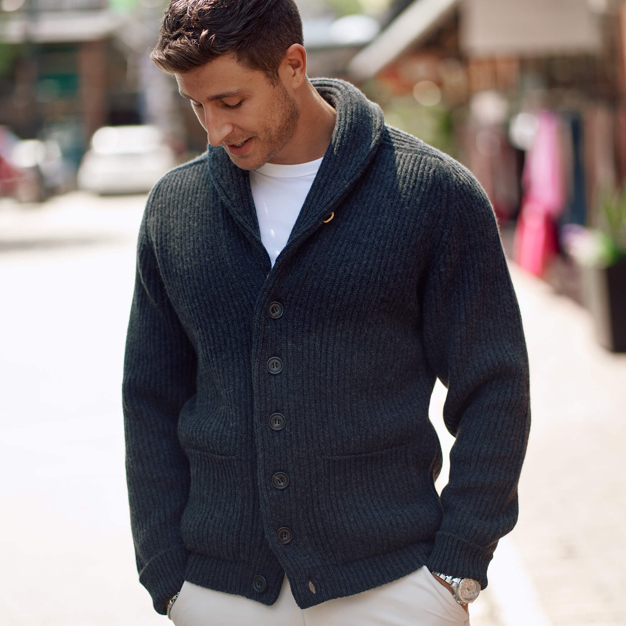 The Bruce 8‑Ply Cashmere Shawl Cardigan – Made in Scotland