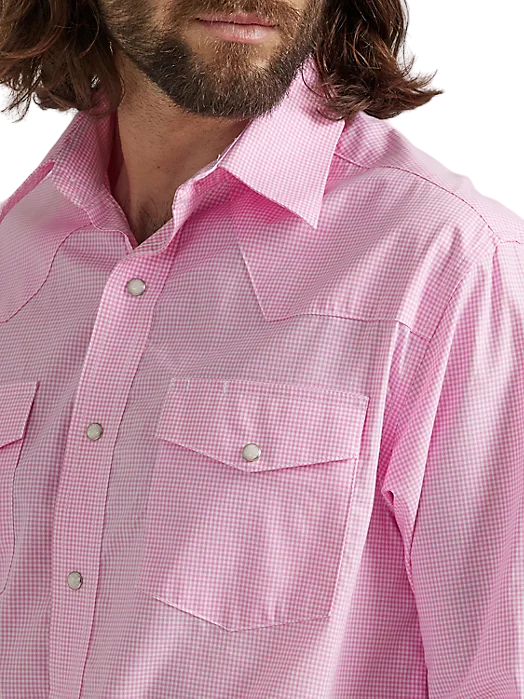 Wrangler Men's Bucking Cancer Snap Fuschia Pink Shirt - Western