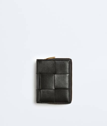 Women's Cassette Compact Zip Around Wallet in Black | Bottega