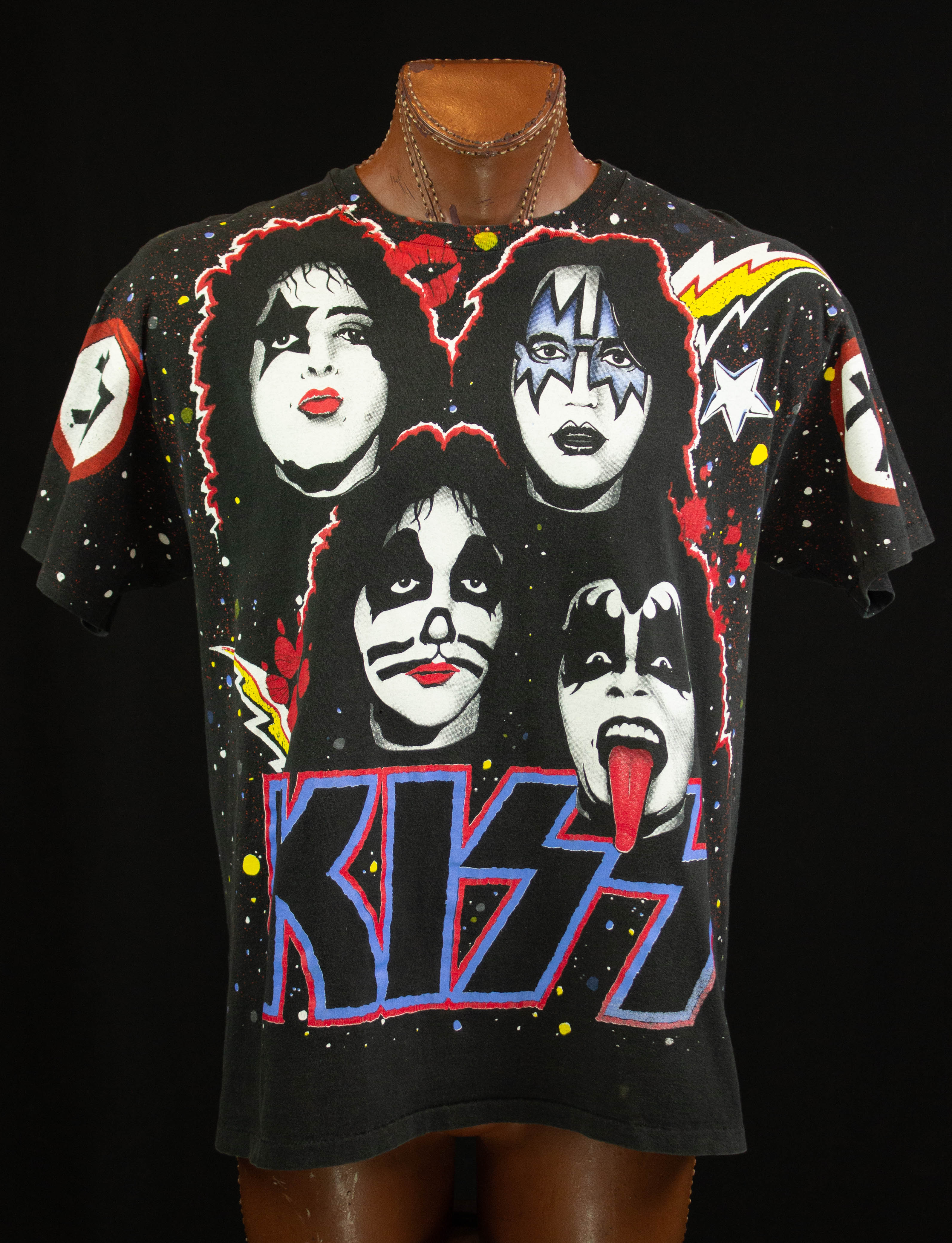 Vintage KISS Concert T Shirt 1992 All Over Print Winterland Black