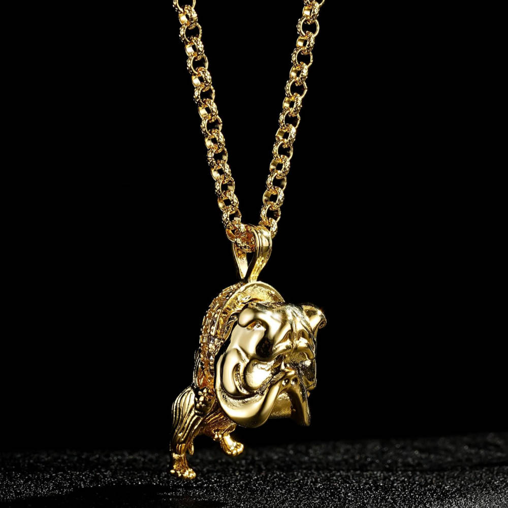 Gold British Bulldog Pendant with Stones – 22
