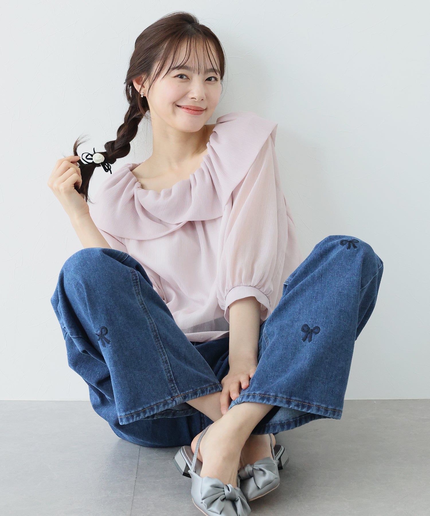 SALE】リボン刺繍ワイドデニムパンツ – BLUE ONLINE