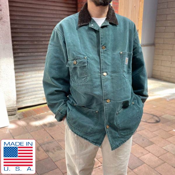 80s USA製 Carhartt カーハート ミシガン チョアコート XL-TALL 緑系