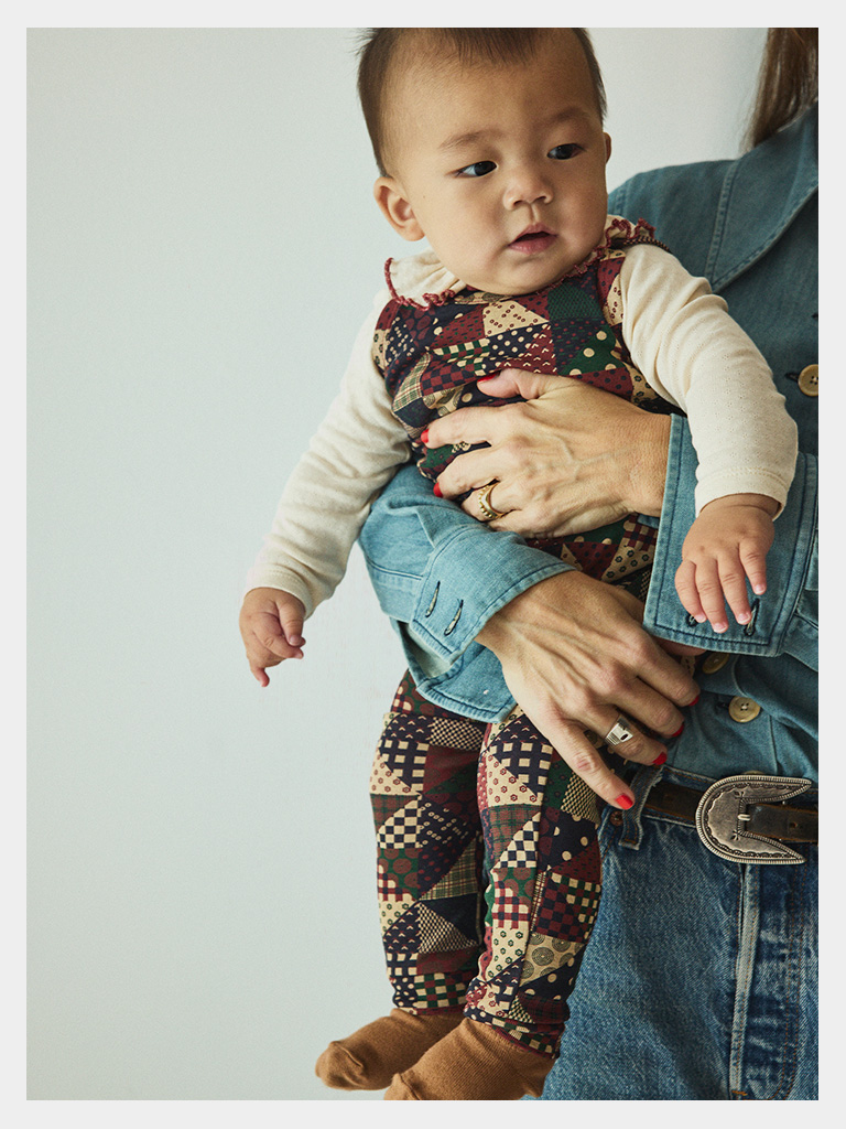 Misha & Puff 25AW Baby Snap Overall Madder Root Patchwork - Bunny