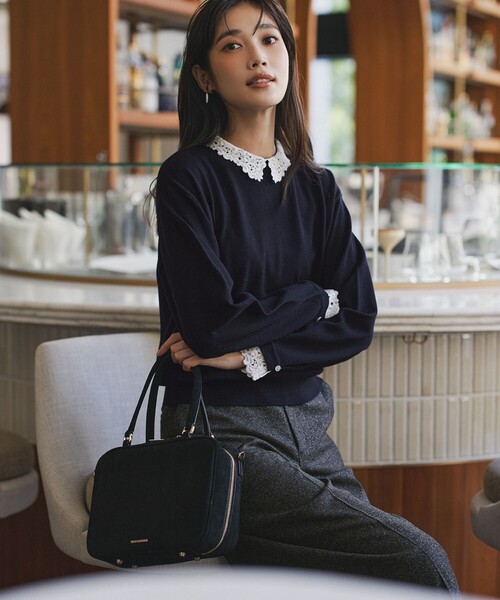 セール】【洗える】エンブロイダリー フラワーレースコンビ ニット