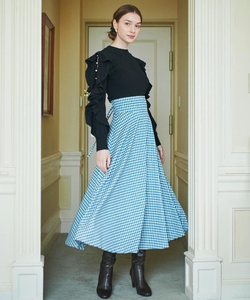 AND COUTURE（アンドクチュール）の「千鳥ジャガードフレアスカート