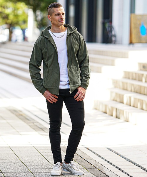 SOMEDIFF】ストレッチブロックチェックZIPパーカー メンズ 無地