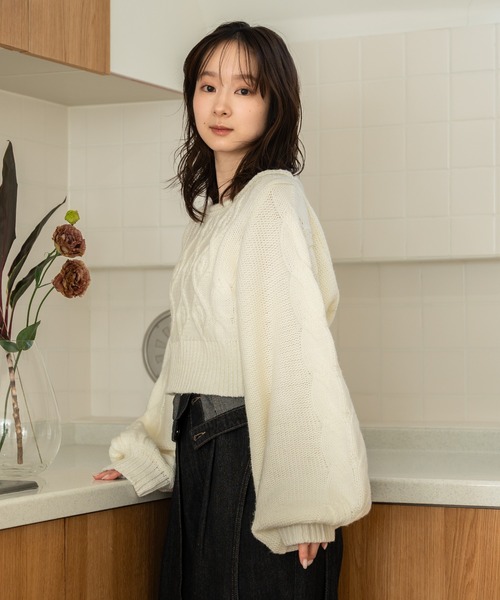 mideal（マイディール）の「boat neck cable knit / ボートネック