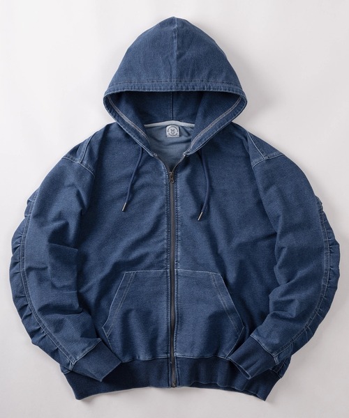 セール】【84】ウォッシュ加工 カットデニム ストレッチ ジップ