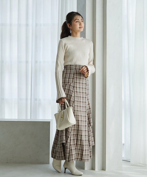 高身長 チェック柄フリルティアードマーメイドスカート（セットアップ
