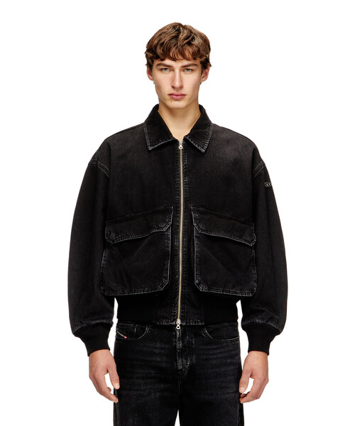 メンズ ジップアップ ブラックデニムジャケット D-KURZ（デニム