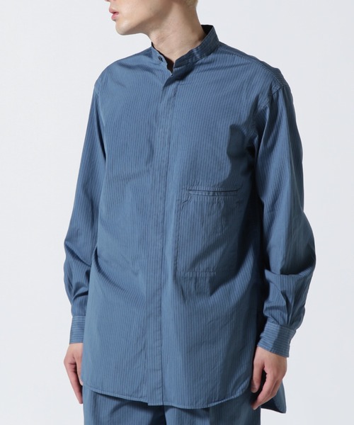 YOKE（ヨーク）の「YOKE/ヨーク/Garment Dye Stripe Band Collar Shirt